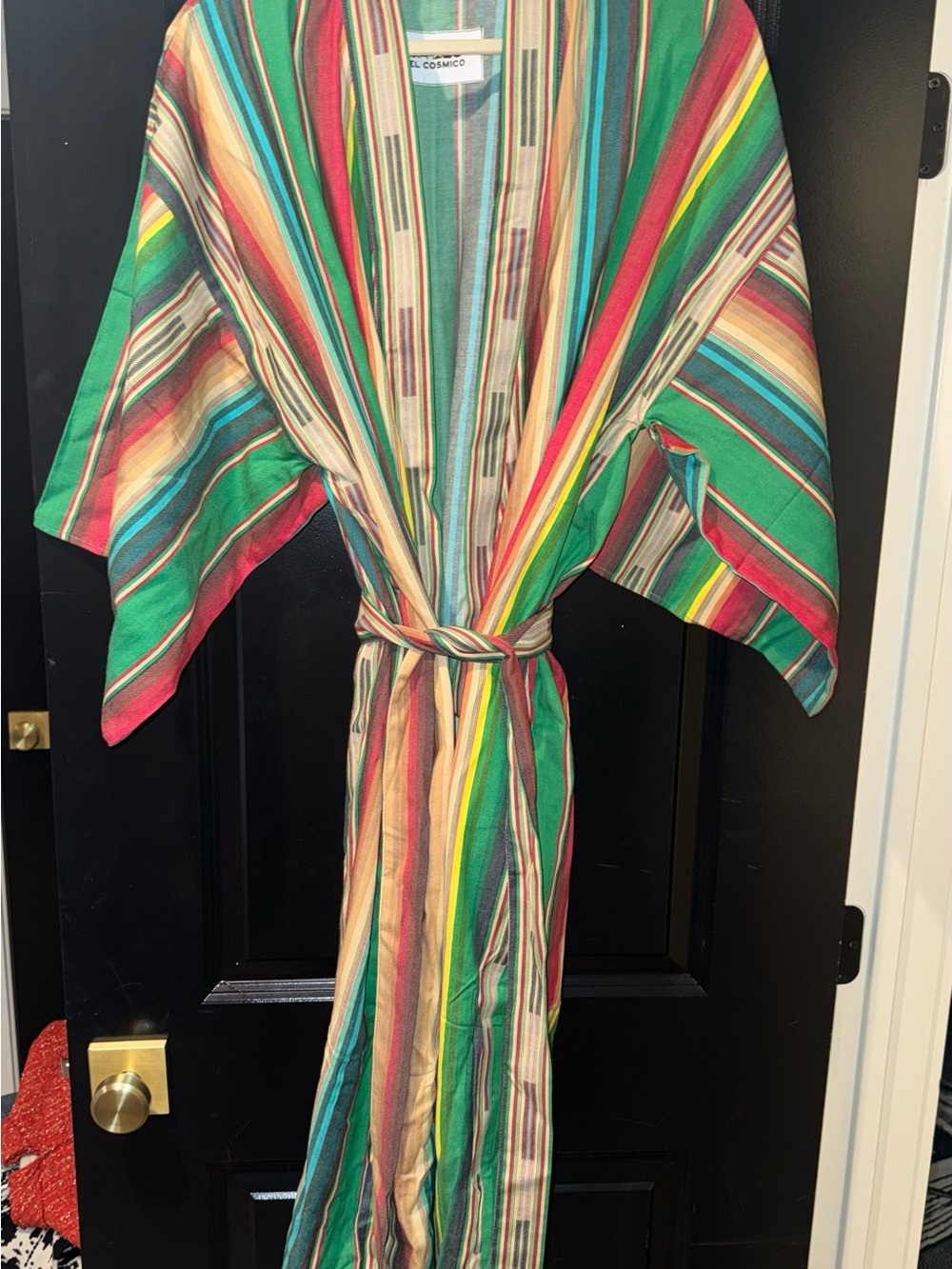 Striped Green Multi-Color Kimono Robe - Picture 5 of 9
